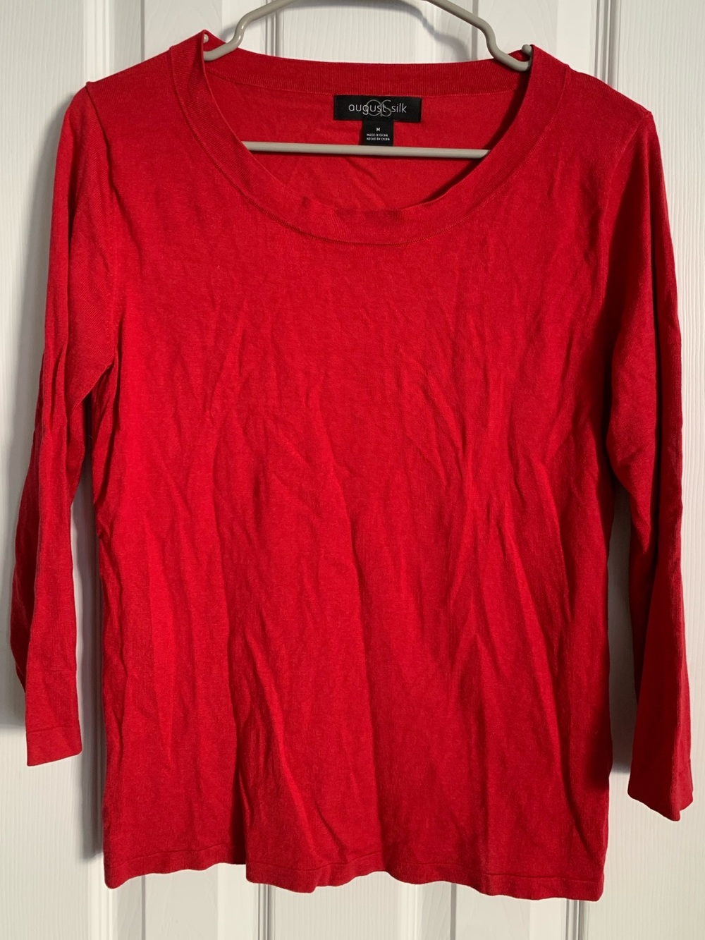AUGUST SILK Women’s Red Silk Blend 3/4 Sleeve Sweater